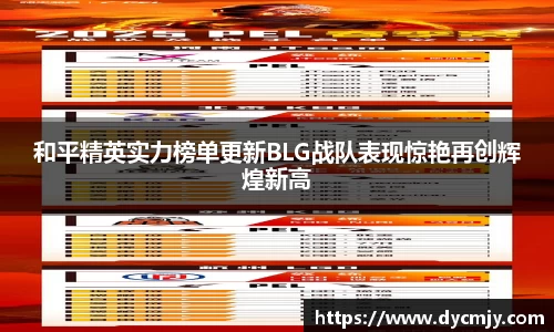 和平精英实力榜单更新BLG战队表现惊艳再创辉煌新高